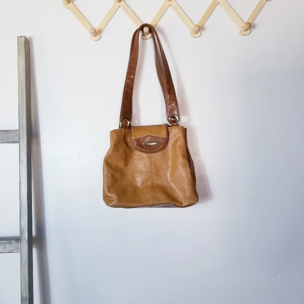 CAPEZIO MUSTARD GOLD COLOR WITH BROWN THREE MAIN COMPARTMENTS SNAP CLOSURE